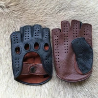 new fashion men semi finger genuine leather gloves mens driving unlined half fingerless goatskin gloves for male mittens