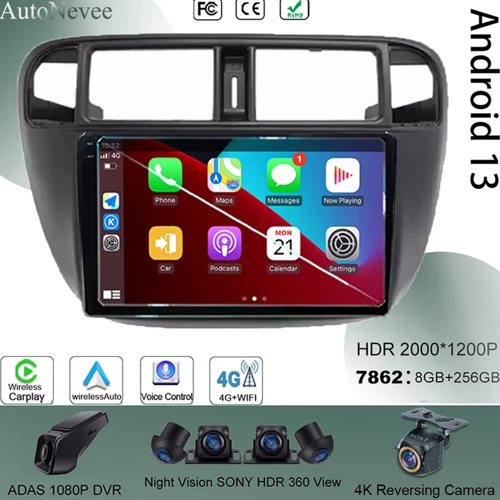 QLED Android 13 Автомобильный радиоприемник для Honda Civic (EJEKEM) 1995-2001 Carplay Автоматическая