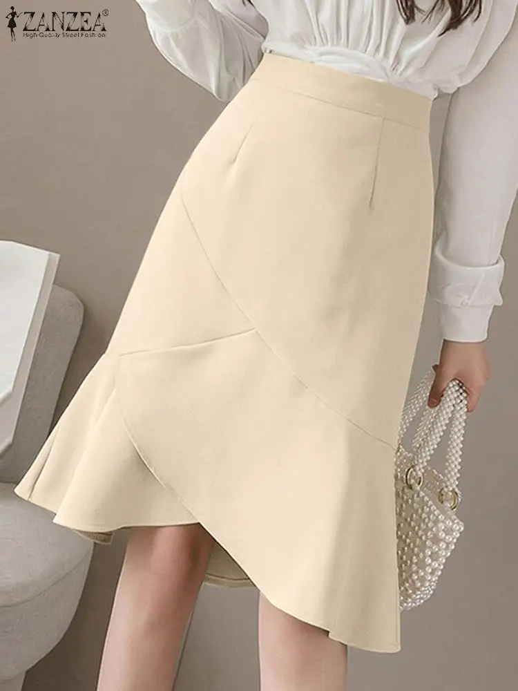 

ZANZEA Elegant Workplace Fishtail Jupes Temperament Slim Ruffled Hem Fashion Mermaid Skirts Women High Waist Office Lady Skirt