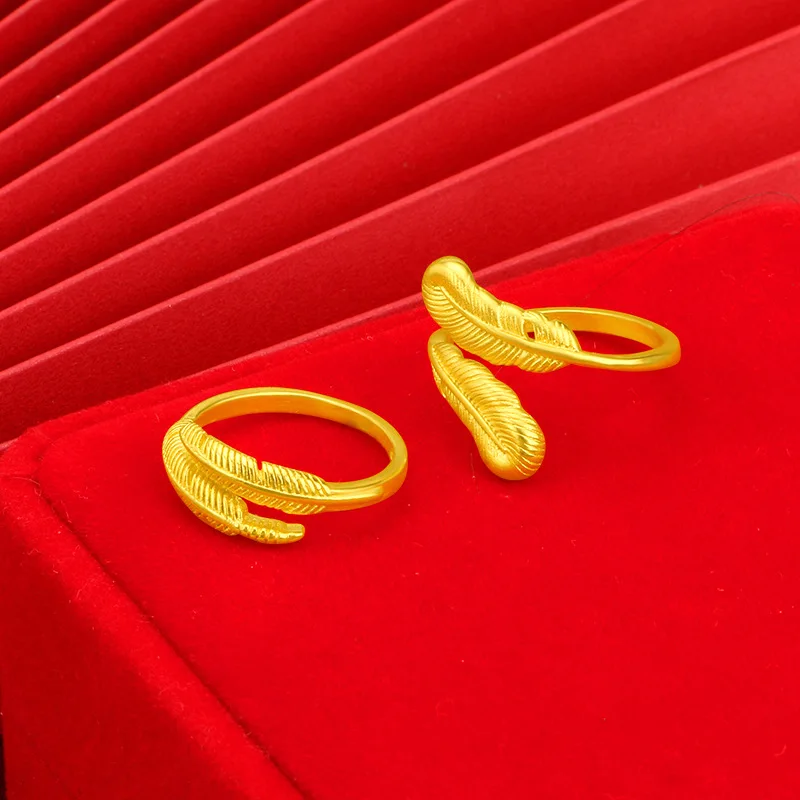 

Soild 18K Yellow Gold Color Feather Ring for Women Bride Wedding Engagement 999 Rings Rings Fine Jewelry Christmas Gifts