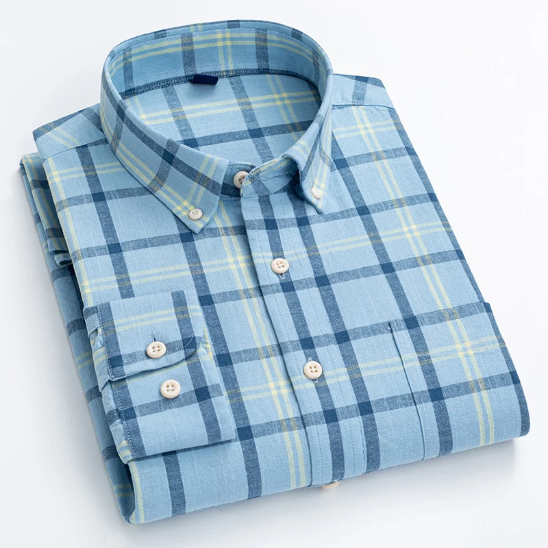 

Cotton Linen Long Sleeve Shirts for Men Business Casual Shirt Male Breathable Summer Striped Clothing With Front Pocket
