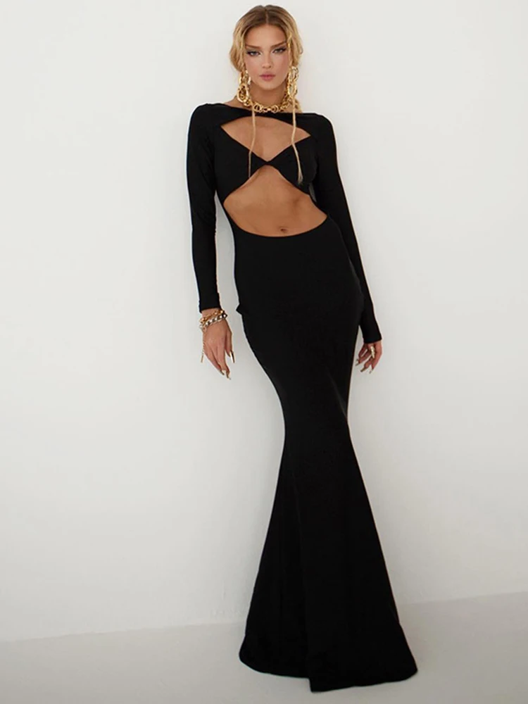 

Sibybo Summer Cropped Navel Sexy Cutout Dress Solid Pullover Long Dresses Women 2022 Party Nightclub Mermaid Skirt Evening Dress