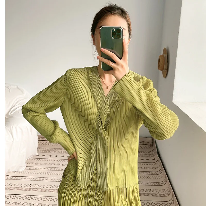 Дизайнерские женские плиссированные топы Miyake приталенная и облегающая