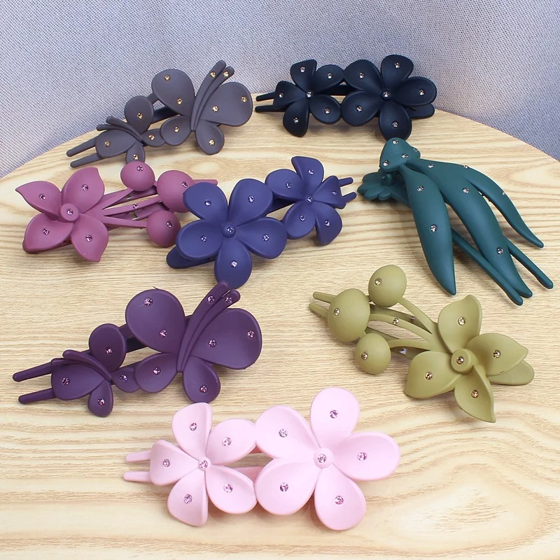 

TwinkLei Korean Women Back of the Head Duckbill Clip Rhinestone Flower Hairpin Hair Claw Elegant Girl Lady Hair Accessories