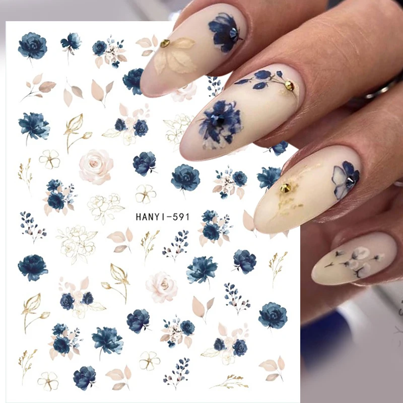 Purple Flower 3D Nail Stickers Green Leaf Floral Cherry Spring Art Water Decals Sliders Manicure Butterfly Tips Decor - купить по