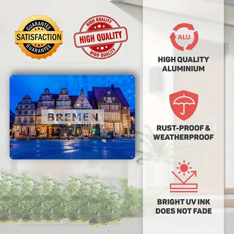 Металлический постер Bremen с изображением городского пейзажа украшение для стен
