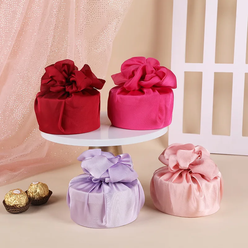 Solid Color Satin Cloth Wrapped Chocolate Cookie Box Valentine's Day Birthday Party Gift Storage Box