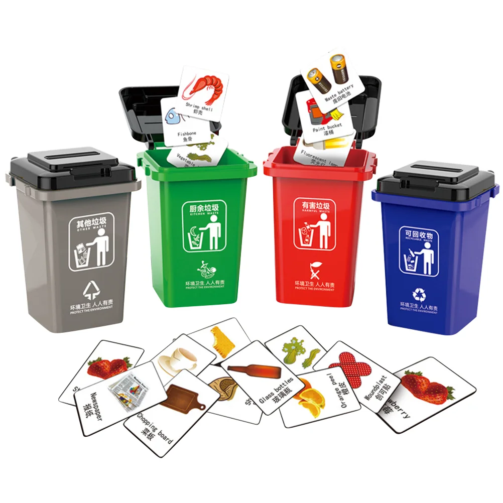 

Kids Garbage Classification Trash Can with Cards Vehicles Garbage Truck Recycling Center Playset for Toddler Children
