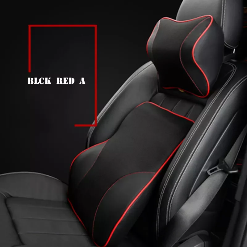 

Leather Mesh Car Neck Pillow Set Memory Foam Auto Headrest Waist Support Cushion Summer Icesilk Seats Back Covers For Men Women