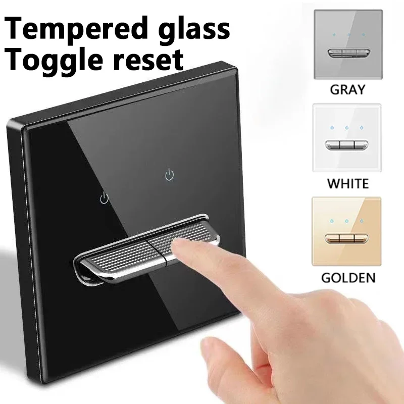 

Crystal Tempered Glass Switch Panel LED Indicator 1 2 3 4 Gang/1 2 Way Self-reset Switch Button Light Switch Wall Switch
