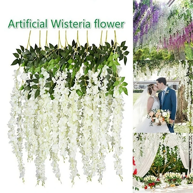 

1PCs Artificial Flowers Wisteria Silk Fake Vine Hanging For Home Decor Garden Garland Arch Wedding Decoration Plants Accessories