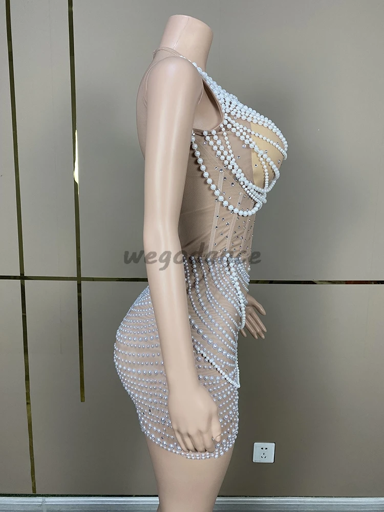 Новое сексуальное мини-платье с жемчугом для вечерней вечеринки женщин