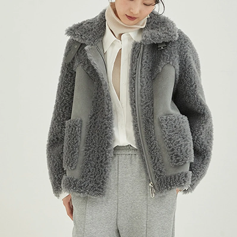 Lapel Fur Coat Women Thick Warm Loose Lambs Wool Coat Winter Fashion 2022 New Female Plush Jacket With Pocket Teddy Coat