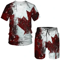 canada flag 3d printed tracksuit 2 piece set men shorts sets short sleeve tshirt and shorts summer mens clothing streetwear suit