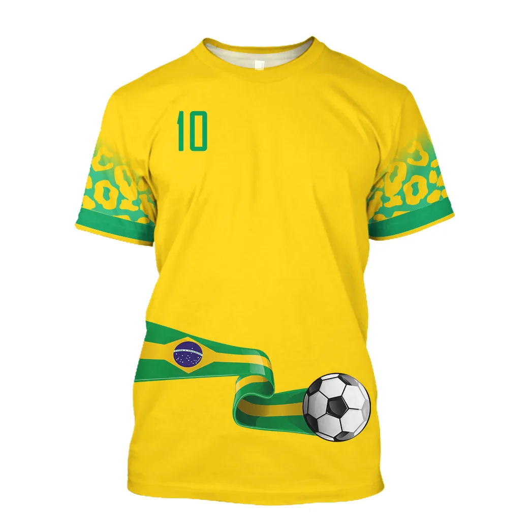

New Brazil Hot Sale Men's T-Shirt Men's 3D Printed Football Shirt Brand Crew Neck Style Oversized Casual Top