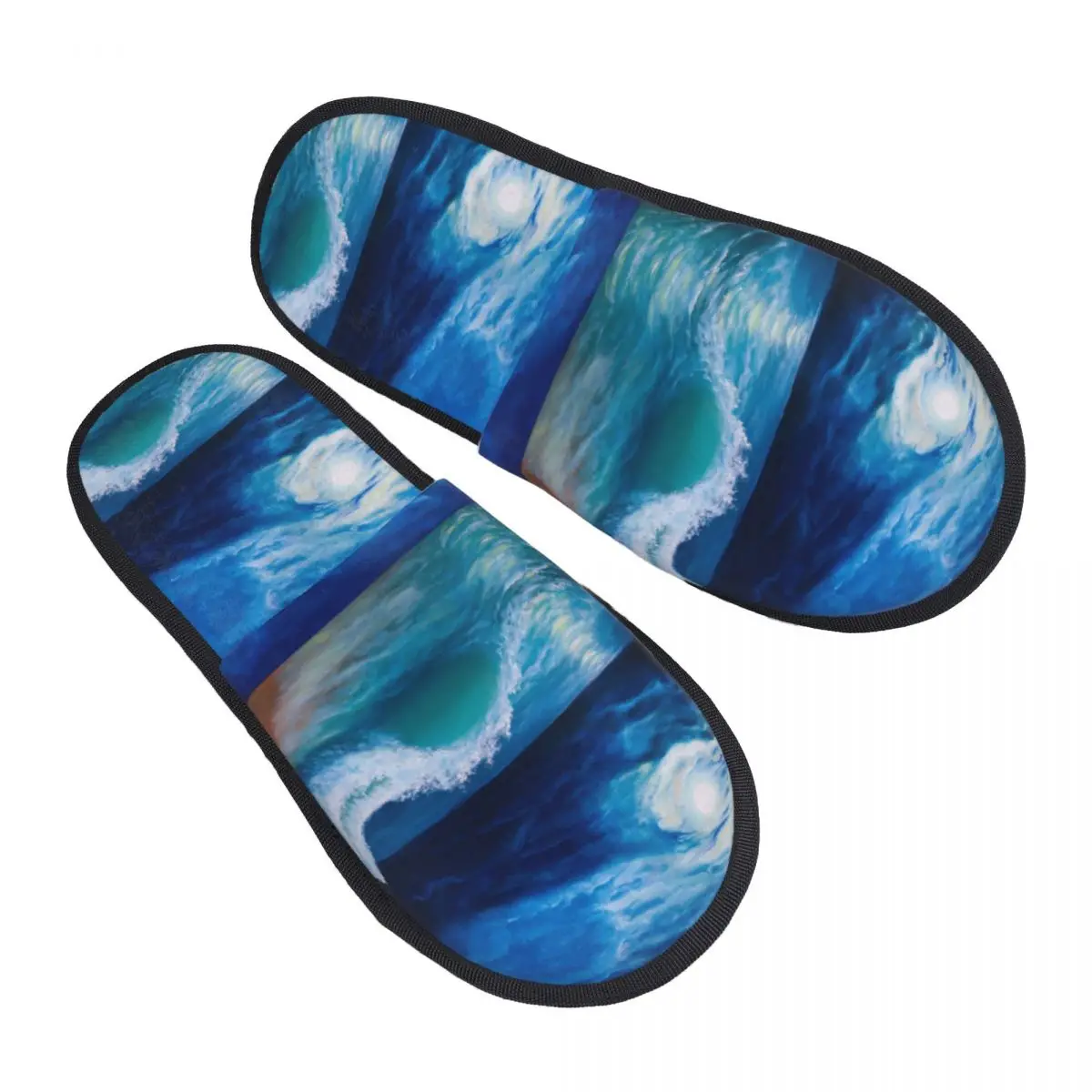 

Зимние тапочки для женщин и мужчин, пушистые теплые тапочки, домашние тапочки с абстрактным морским и синим рисунком, обувь