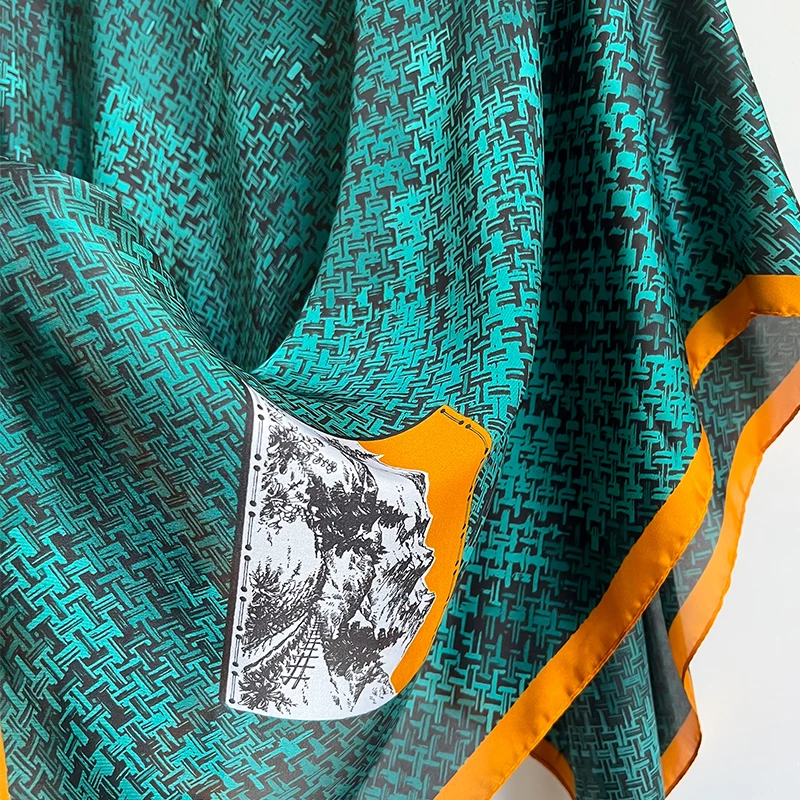 Новинка 2024 шелковый шарф 110x110 см роскошная брендовая дизайнерская женская шаль с