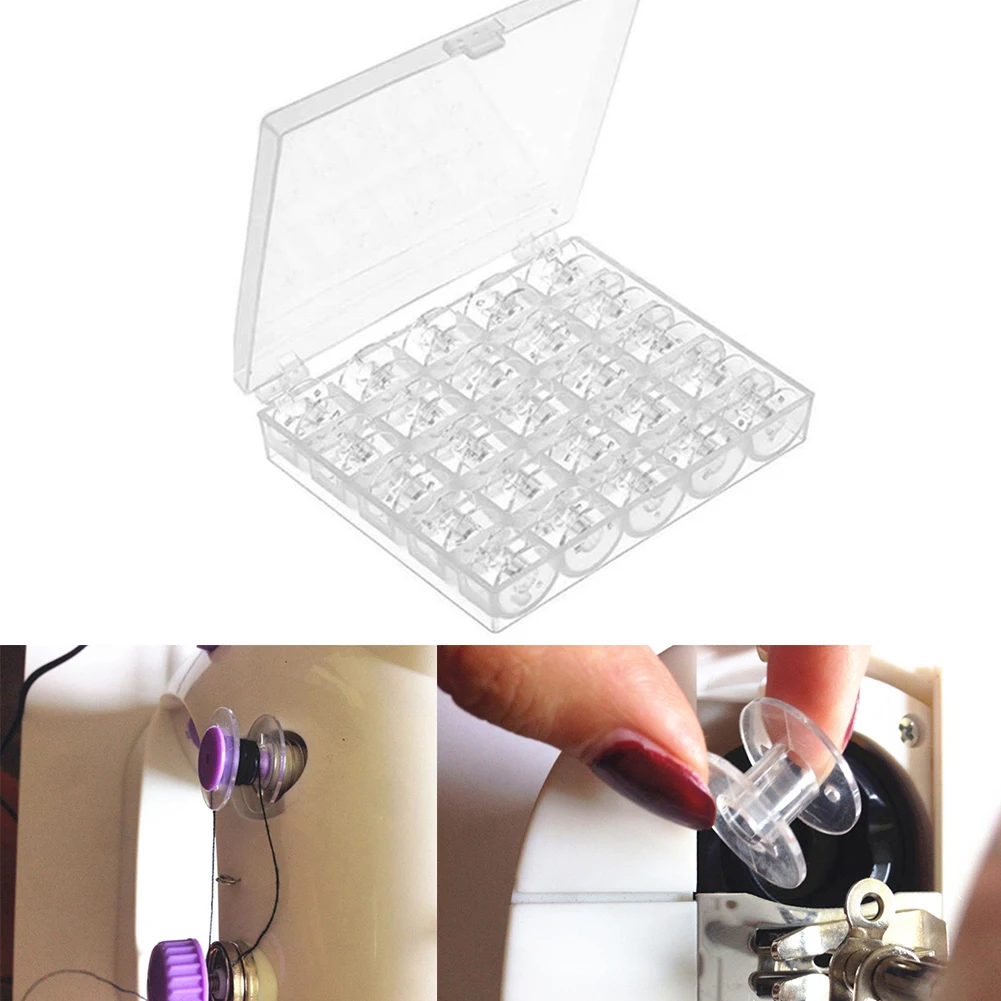 

Direct Sales Sewing Machine Bobbins Spools Empty Bobbins Spools Plastic Storage Box For Home Sewing Accessories Tools 25PCS