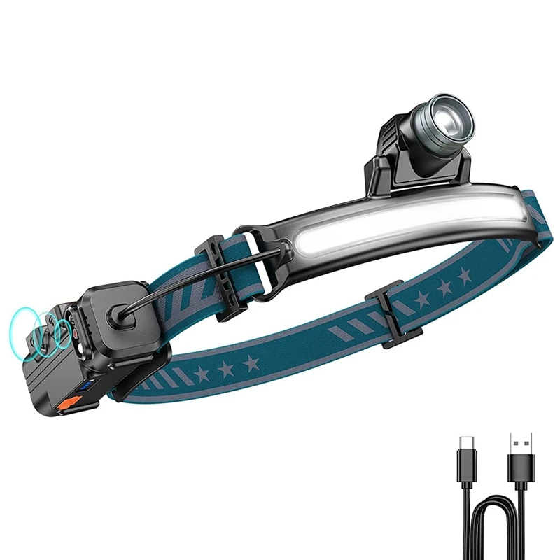 

Outdoor Headlight,USB Rechargeable COB Headlamp,Lightweight Sensor Highlight Headlight,For Fishing Mountain Climbing