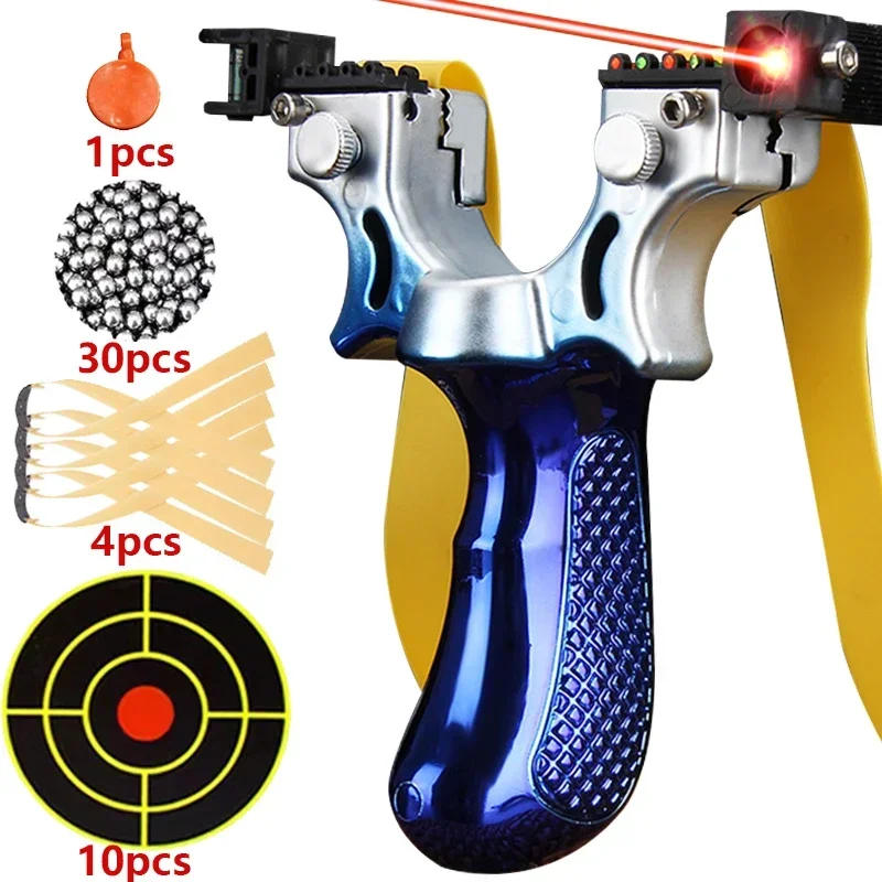 

Laser Aiming Slingsshot Anti Slip Gradient Blue Slingshot Outdoor Hunting Shooting Rubber Band Steel Ball Practice Package
