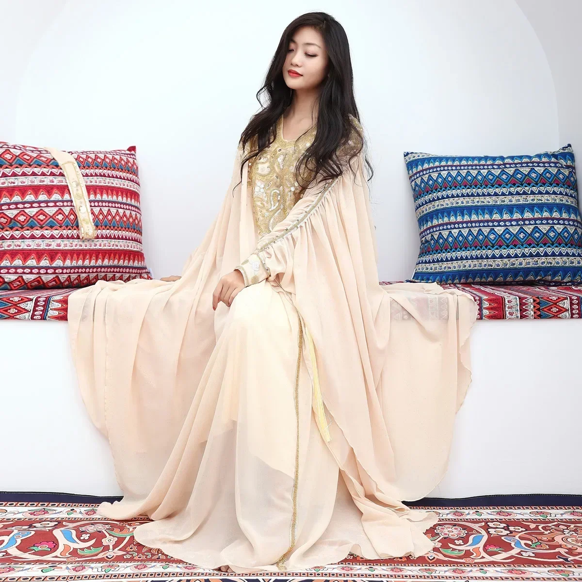 Шифоновое платье с вышивкой для танца живота длинное халиси бросания волос в