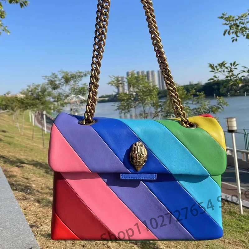 Fashion Design Eagle Head Summer Rainbow Color with Golden Women Handbag Jointing Colorful Crossbody Bag Patchwork Shoulder Bag