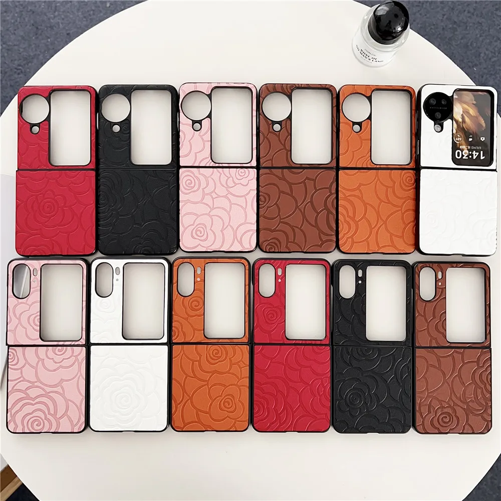 Кожаный чехол с цветочным рисунком для Samsung Galaxy Z Flip5 4 3 Motorola Razr 40ultra OPPO Find N2Flip N3Flip VIVO