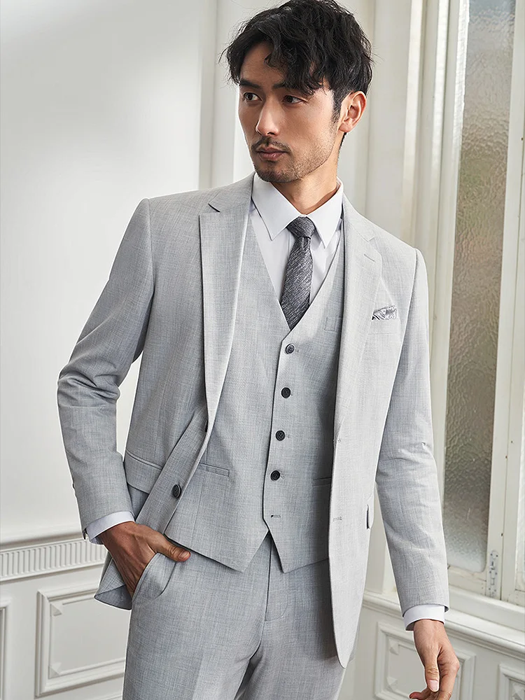 

Men Suits Light Grey Slim Fit Blazer Vest Pant Set Plus Size 58 Single Breasted Wedding Groom Businessman Daily Wear 2022 Summer