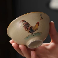 antique pottery ceramic teacup hand painted cock tea cup travel portable tea bowl puer master cup chinese tea set accessories
