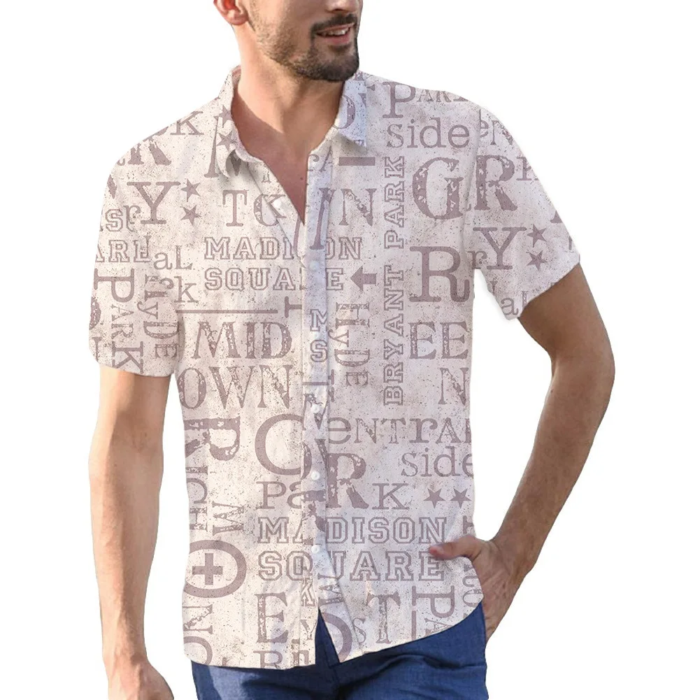 

Summer Short-sleeved Shirt Men's Graffiti Newspaper Digital 3D Print Hong Kong Trend Handsome Short-sleeve Streetwear Tops