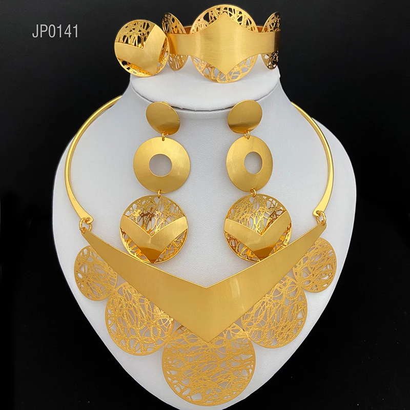 Элегантные африканские яркие модные серьги, ожерелье для женщин, нигерийский стиль, золотой цвет, Изящные Ювелирные изделия