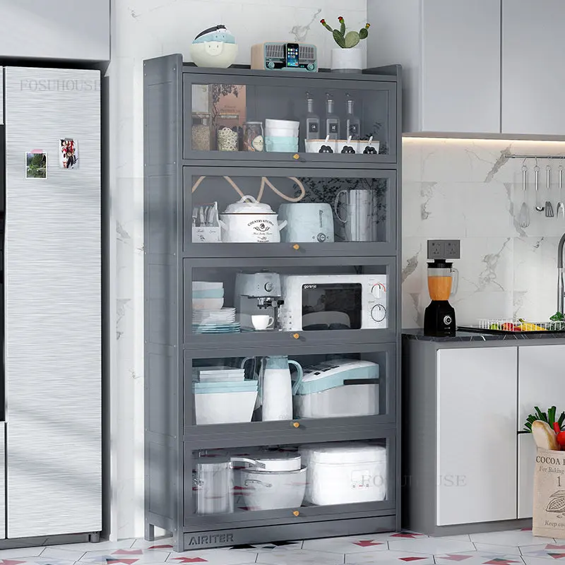 

Modern Bamboo Kitchen Cabinets for Kitchen Furniture Household Tableware Storage Cabinet Multi-layer Shelf with Flip Door