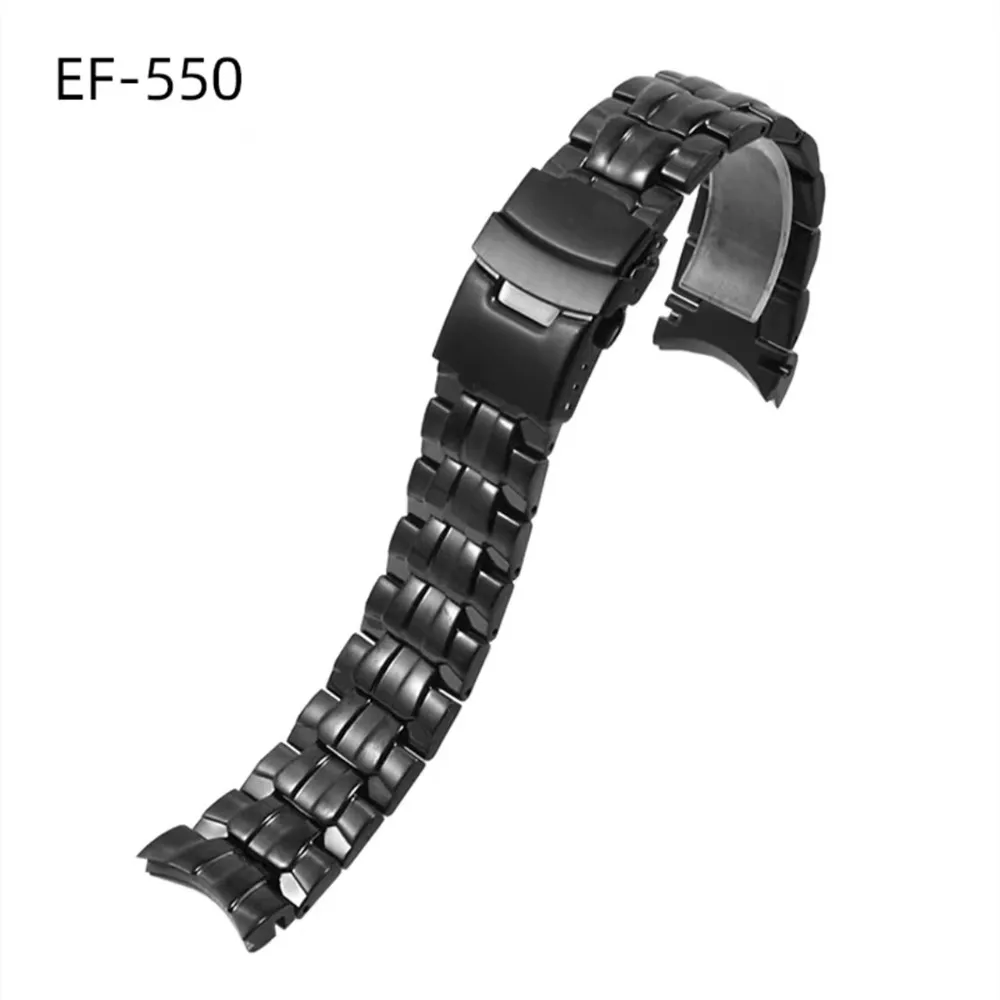 22mm Solid Stainless Steel Silver Black Deployment Buckle Replacement Watch Band Strap Suitable For EF-550 Men's  Watch