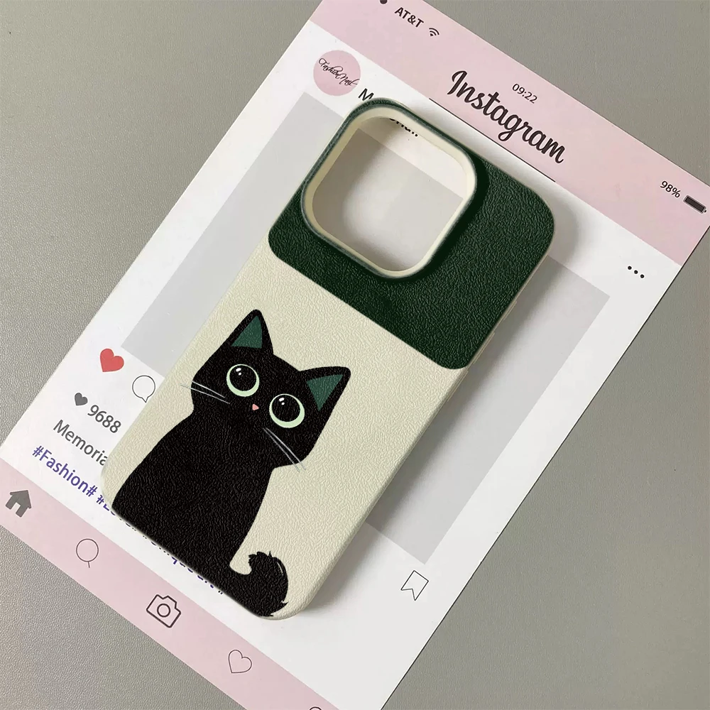 Фото Милый чехол для iPhone 11 12 13 14 15 16 17 Pro Max Plus Air с рисунком черной кошки, креативный дизайн, мягкий чехол из поликарбоната №4