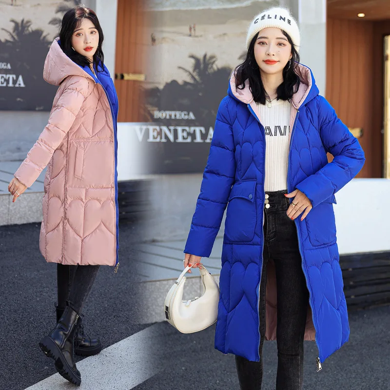 GRELLER 2022 Winter Women's Long Parkas Both Two Sides Wear Cotton Padded Puffer Jacket Fashion Elegant Quilted Coats for Women