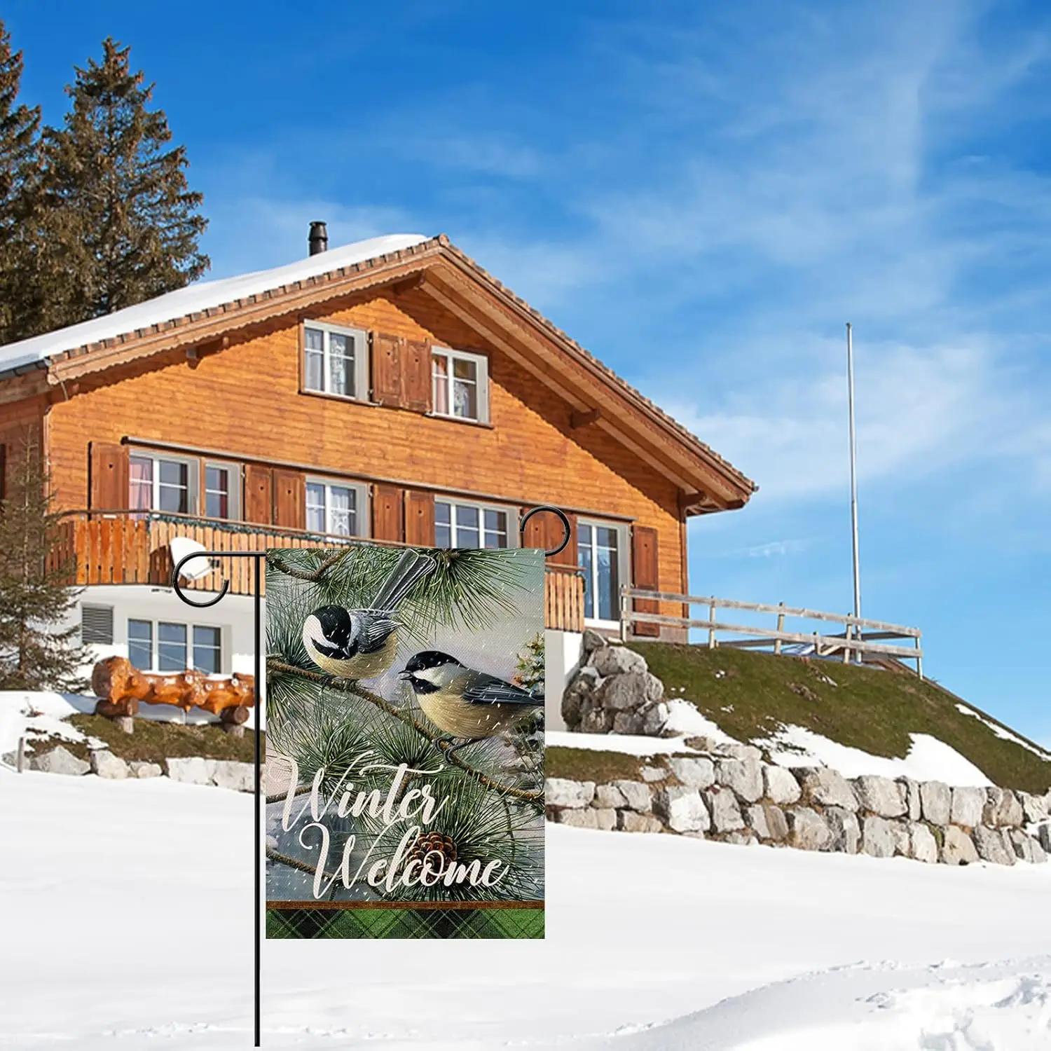 Домашний декоративный зимний флаг с изображением цыпочки и сада двор дома птицы