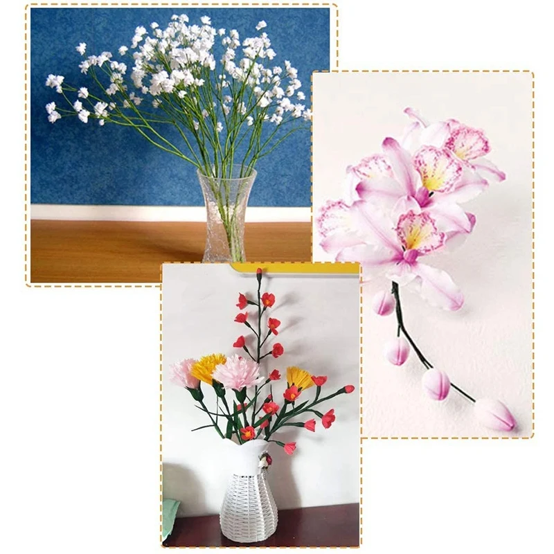 200 PièCes Sé Annivers 22 Jauge Vert Foncé Floral Tige Fil Artisanat Papier Eniseuré Artificielle Plante pour