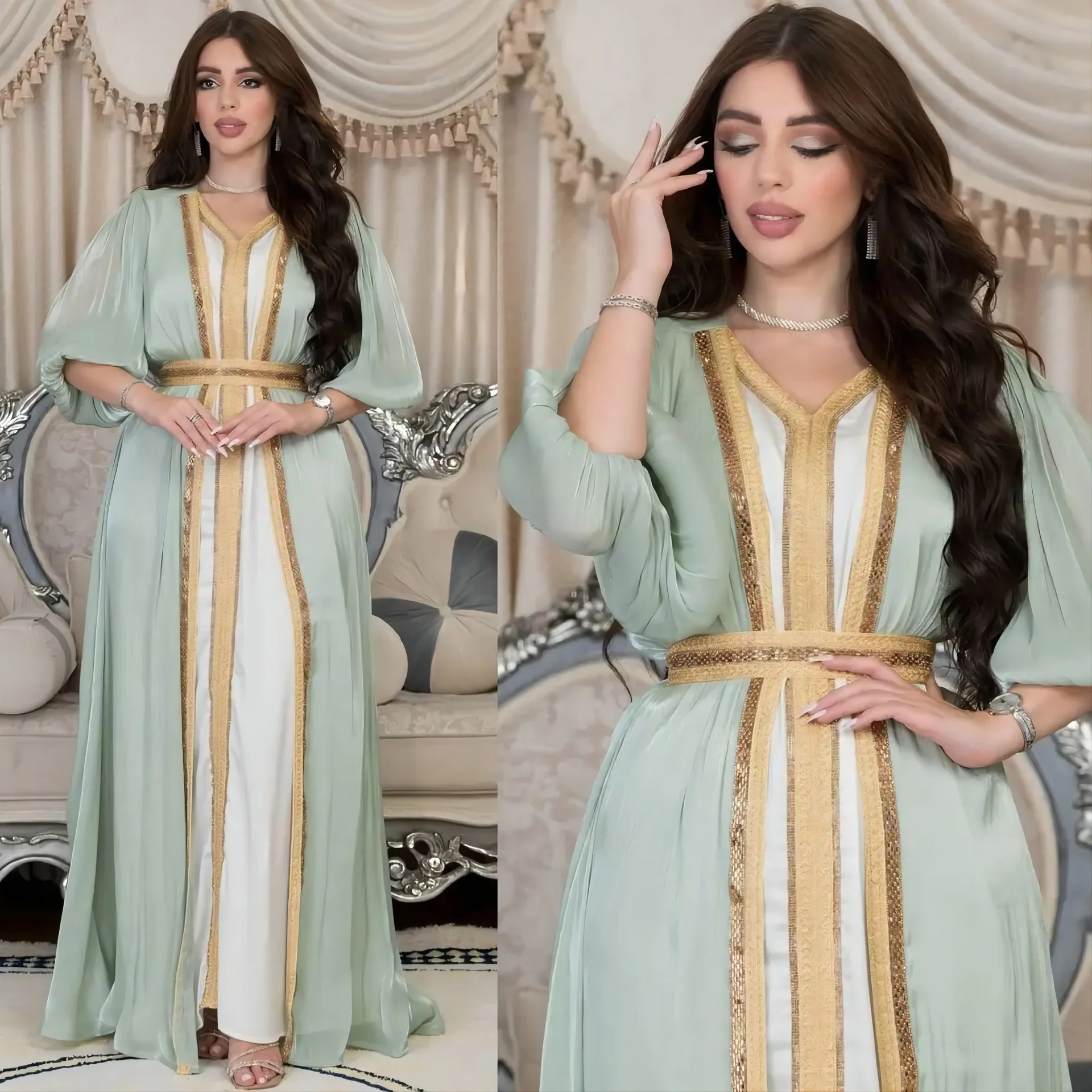 

3 Pieces Set Muslim Abaya formal Dress for Women Ramadan Elegant Femme Jalabiya Robe Eid Moroccan Kaftan Islamic Turkey Clothes