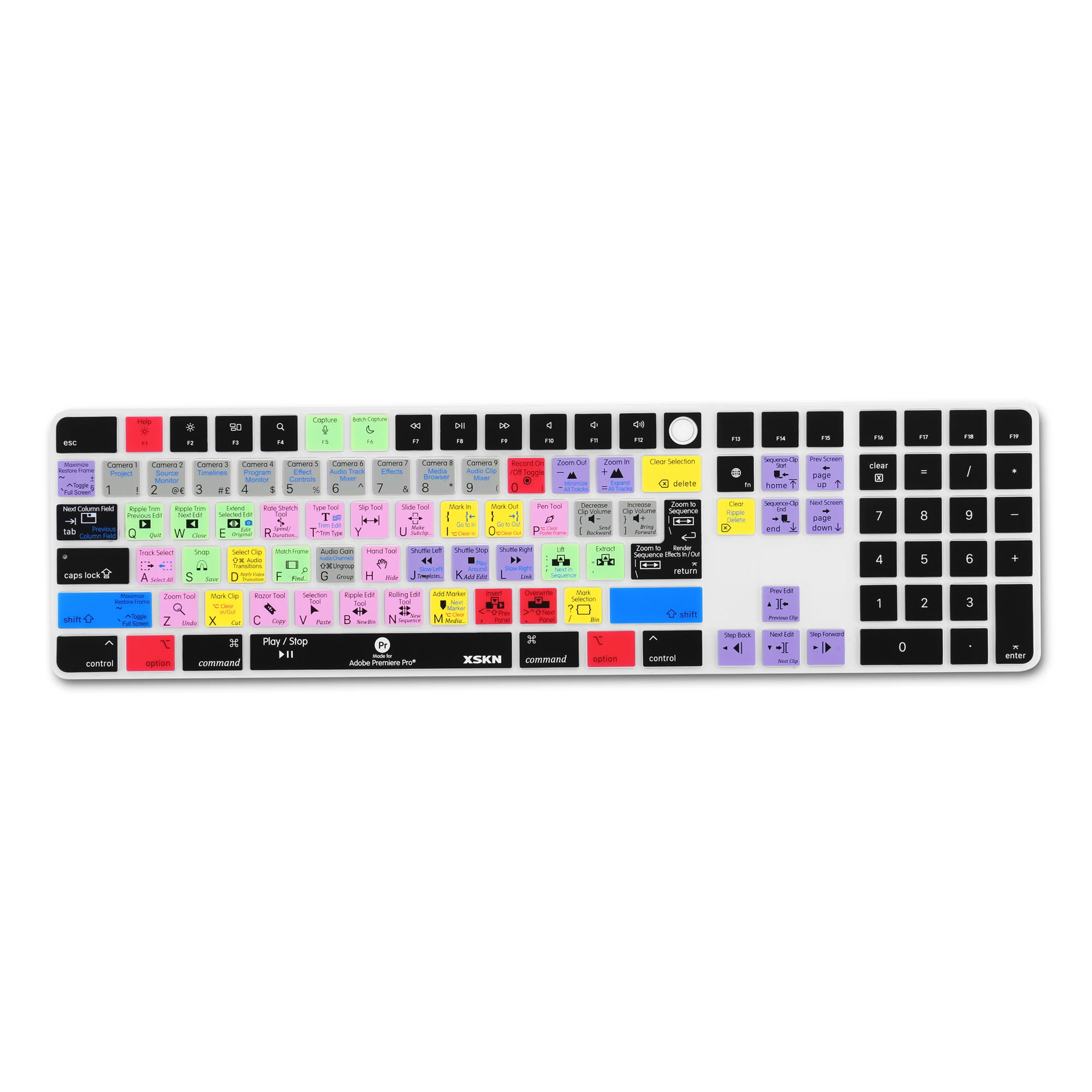 Силиконовый чехол для клавиатуры XSKN Premiere Pro Shortcuts iMac Magic Keyboard 2021+24 дюйма с цифровой