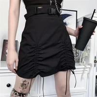 skirt gothic retro women darkness black hip a line skirt tooling skirt drawstring irregular belt summer short skirt new 2022
