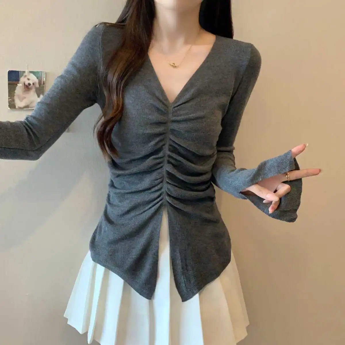 Женская трикотажная рубашка с V-образным вырезом большого размера