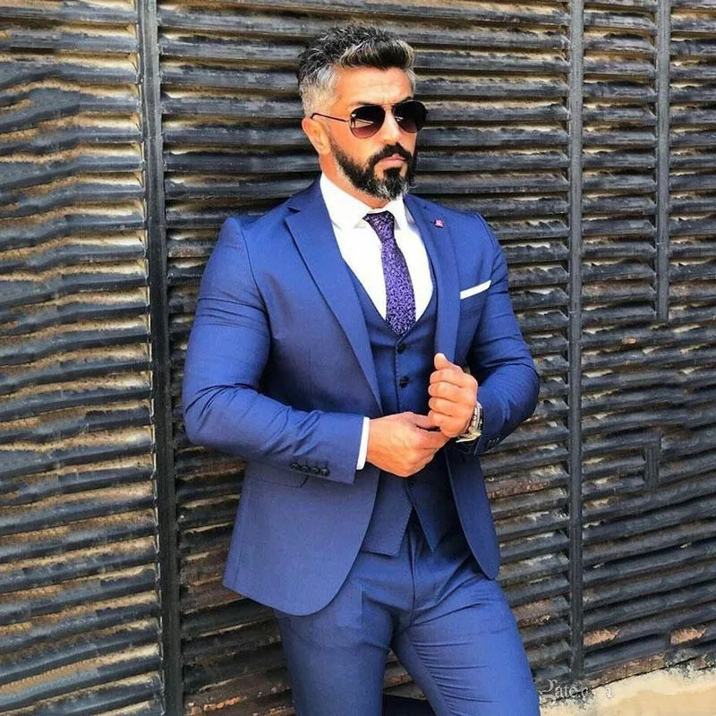 

New Handsome Royal Blue Suits for Business Men Wedding Groom Tuxedo Latest Slim fit Costume Homme Mariage Terno Masculino 3Piece