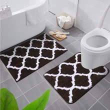 Olanly 2pc/Set Soft Bathroom Bath Mat Non-slip Absorbent Kitchen Living Room Bedroom Plush Carpet Shower Rug Toilet Decoration