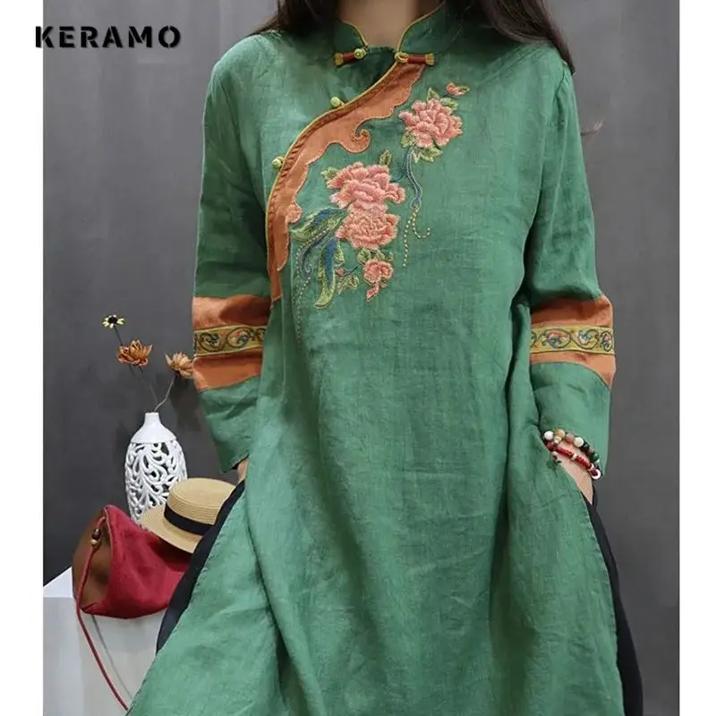 Limiguyue винтажная блузка с вышивкой в китайском стиле женские льняные рубашки