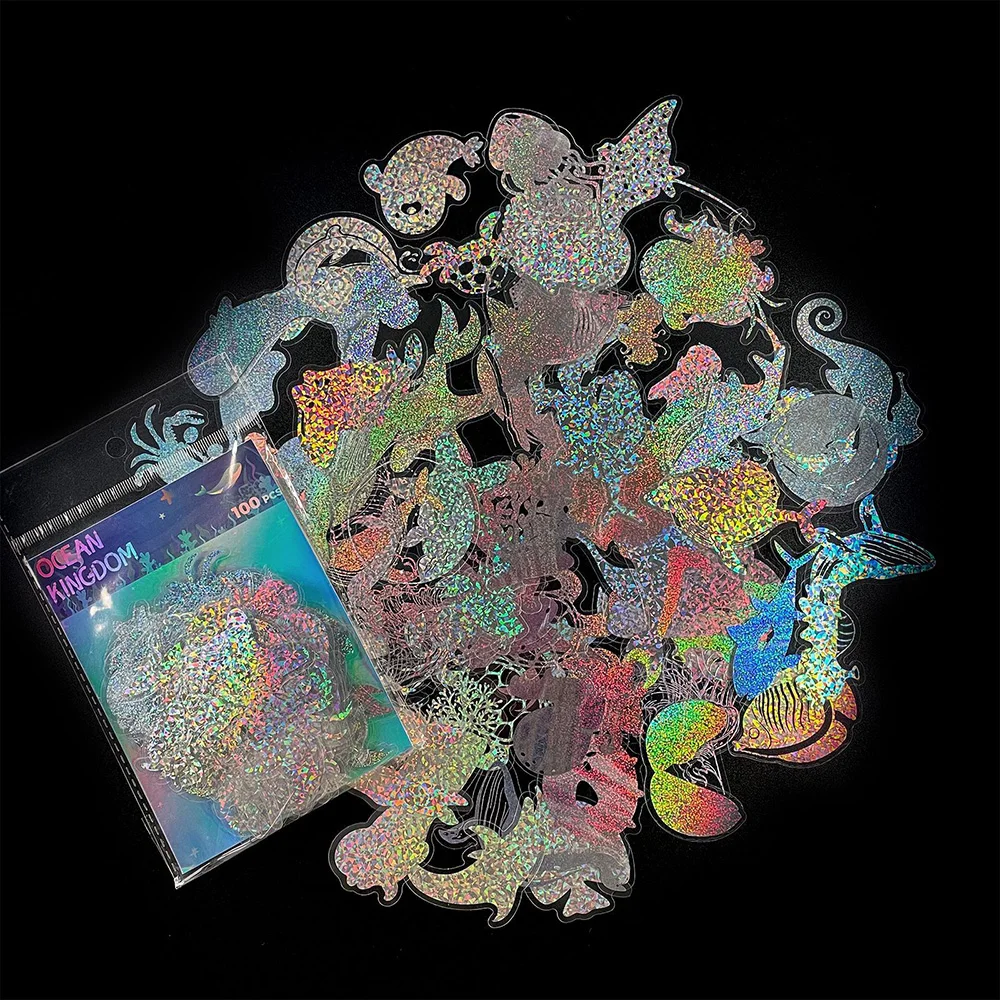 

10/30/50/100pcs Cool Underwater World Stickers Laser Transparent Decals Graffiti DIY Car Motor Laptop Hot Silver Stickers Gifts