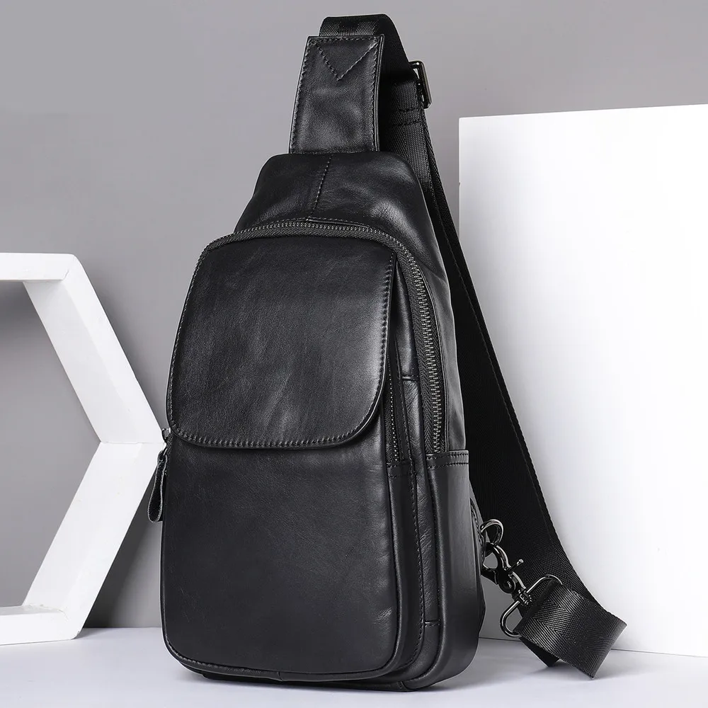 Men's leather chest bag casual backpack cowhide man's bag shoulder bag messenger bag travel chest bag cowhide man