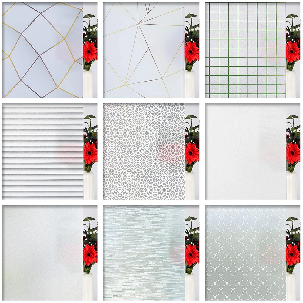 

Multi Styles Frosted Decorative Window Film Privacy UV Protection Static Cling Adhesive Stained Glass Vinyl Matte Window Sticker