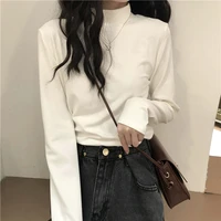 brushed thickened half high collar white bottomed shirt new style in spring 2022 plush with long sleeved t shirt for women
