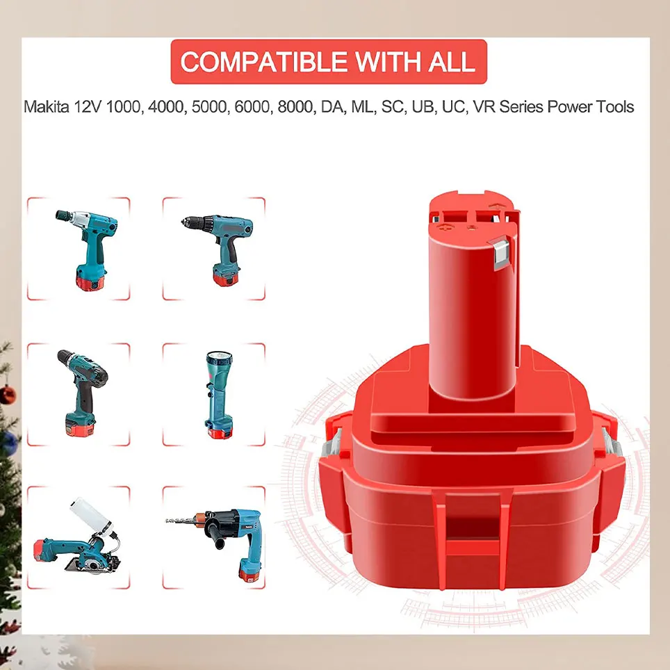 

2022 12V 12800mAhcompatible with Makita 12Vbattery 1220 1222 1233 1200 1201 192598-2 PA12, 6213d 6217d 6227d 6313d, NiMH battery