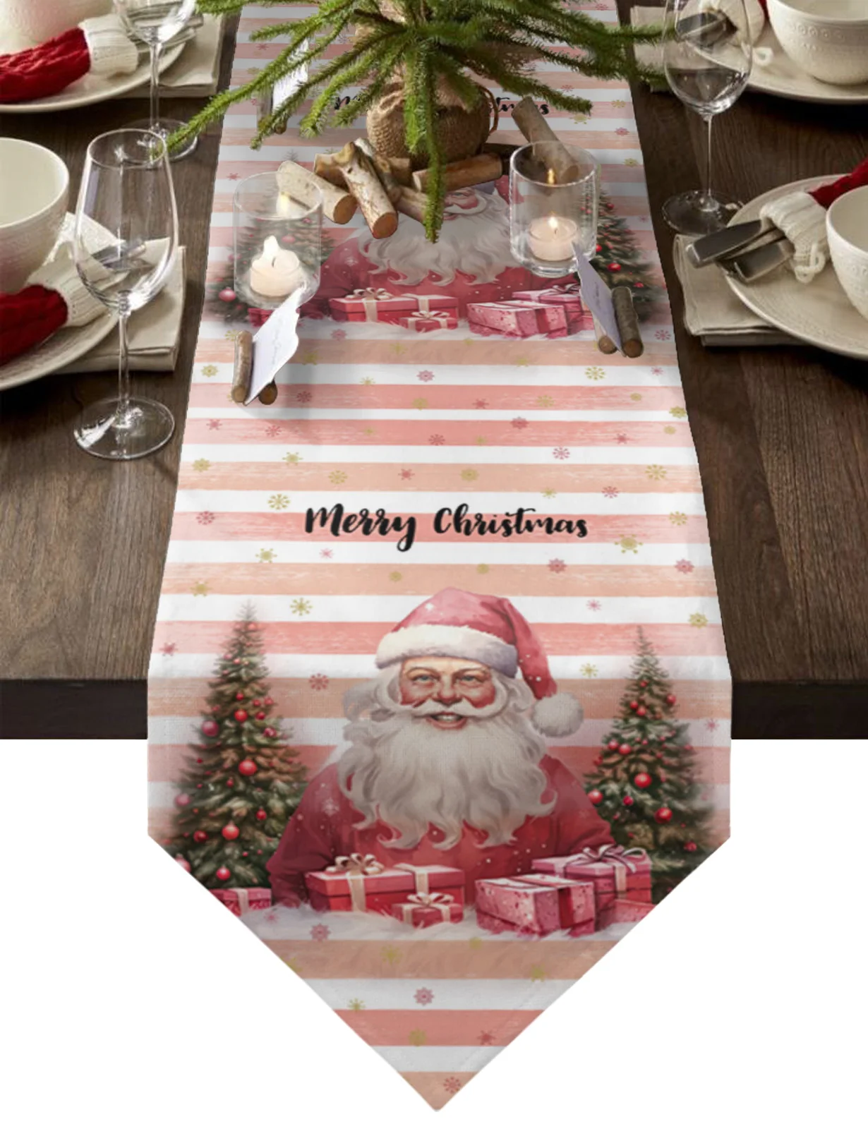 

Christmas Santa Claus Snowflake Stripes Table Runner Christmas Dining Decor Table Runner Placemat Wedding Table Decor Tablecloth